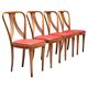 Set of 4 dining chairs in blond wood and faux leather red Italy 1950s