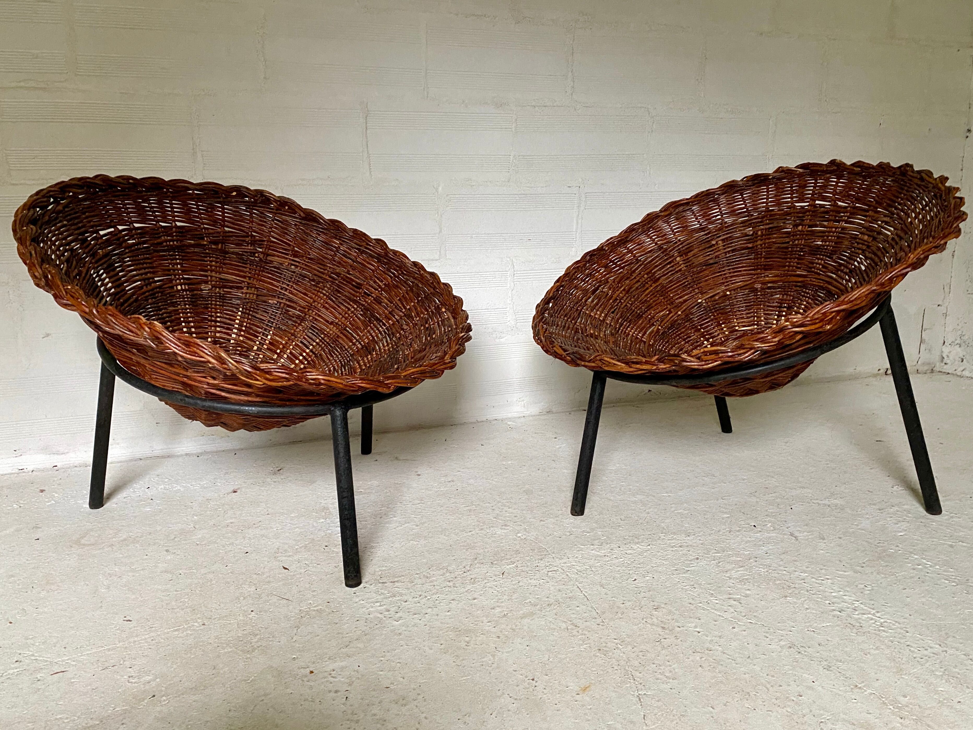 Pair of wicker basket armchairs