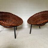 Pair of wicker basket armchairs