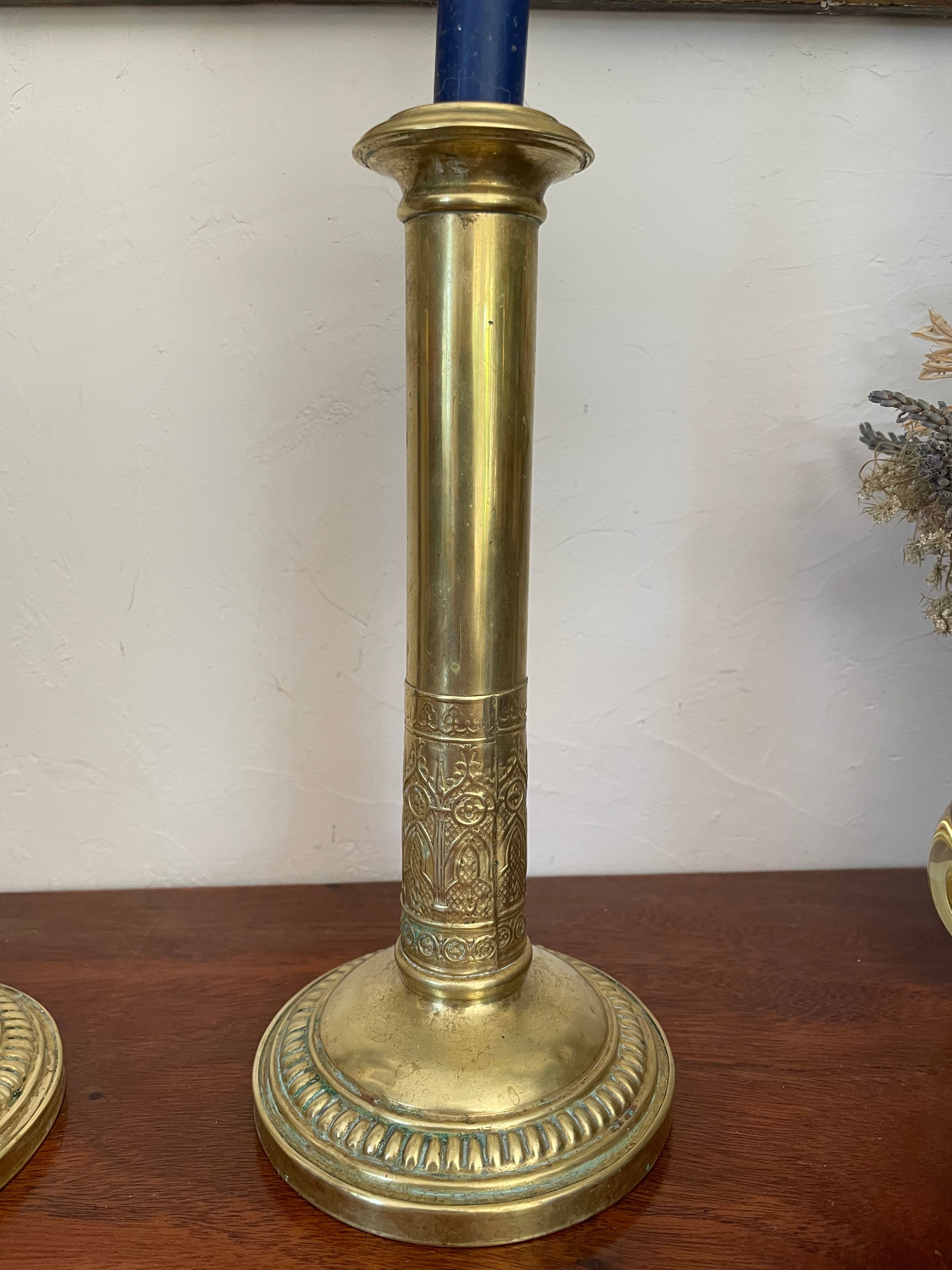 Pair of brass candle holders