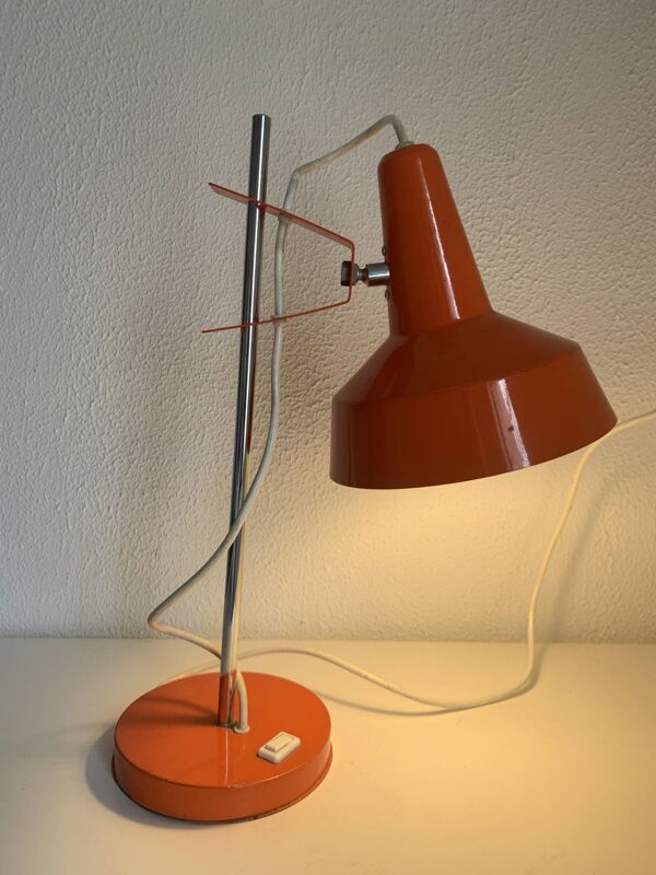 Lampe vintage 1960 Monteuse Delmas bureau orange carotte  - 44 cm