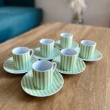 6 tasses en porcelaine rayée vert et blanc, collection Chriss G