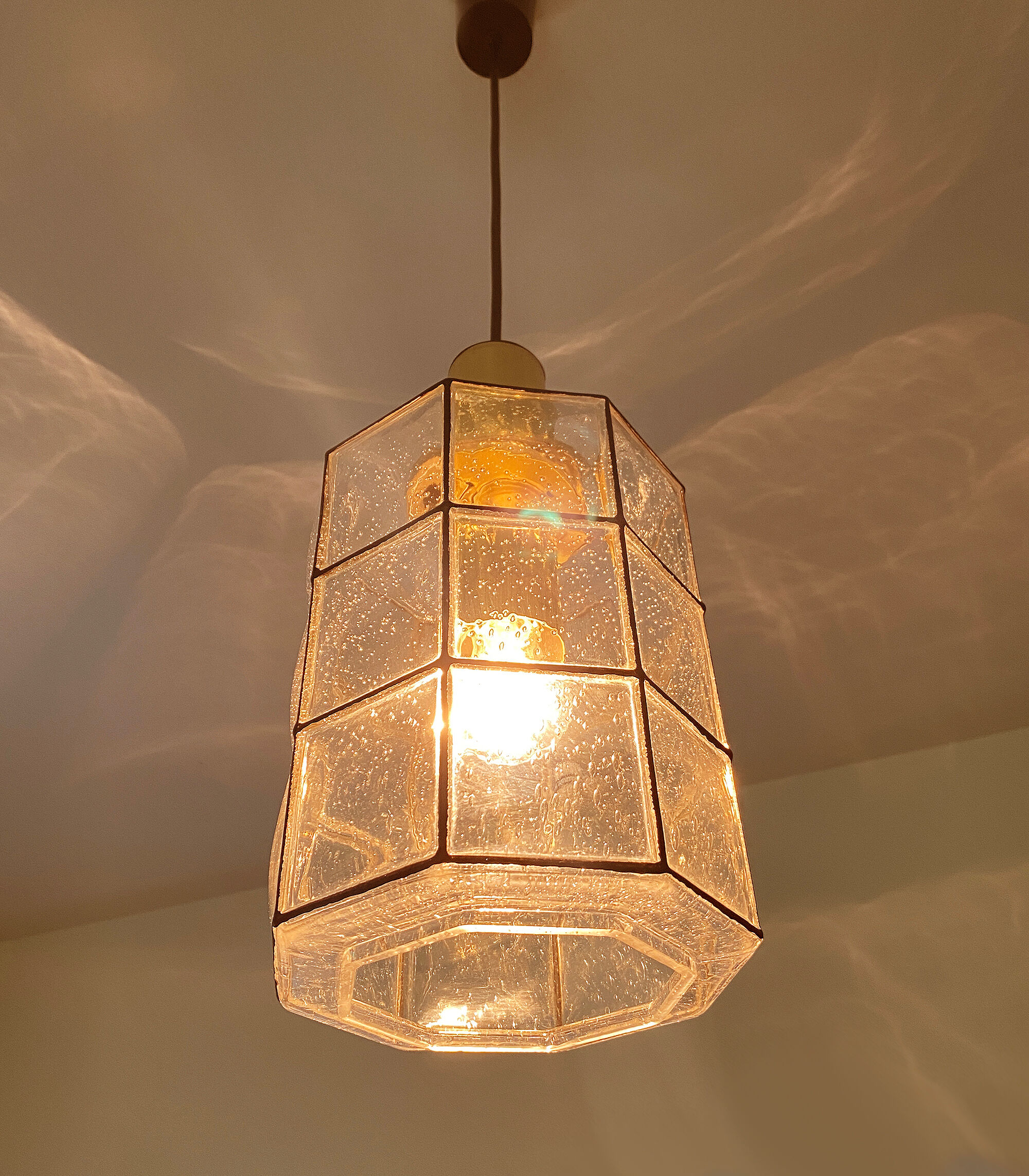 Pair of pendant lamps vintage limburg, glass & brass, 70s