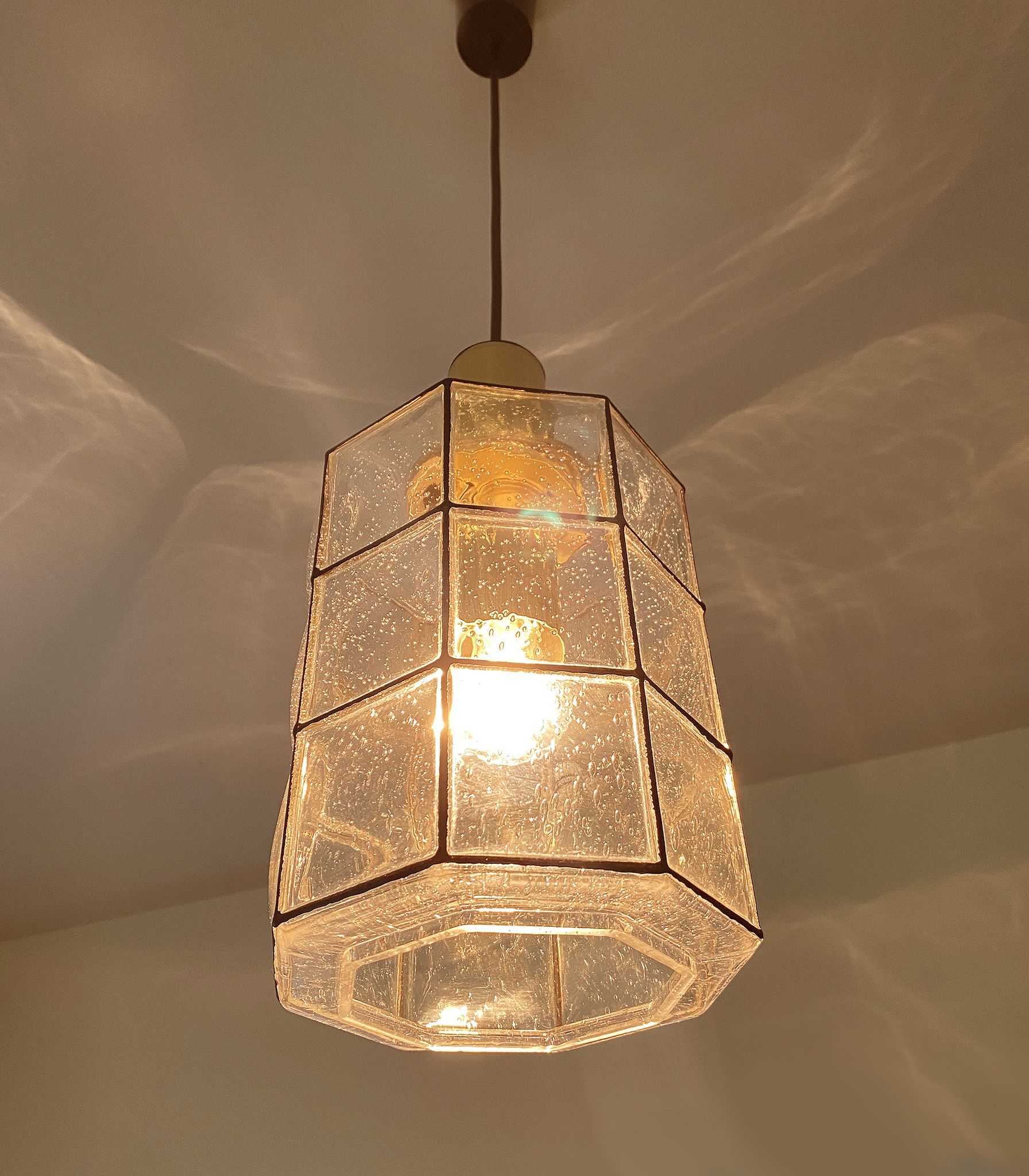 Pair of pendant lamps vintage limburg, glass & brass, 70s