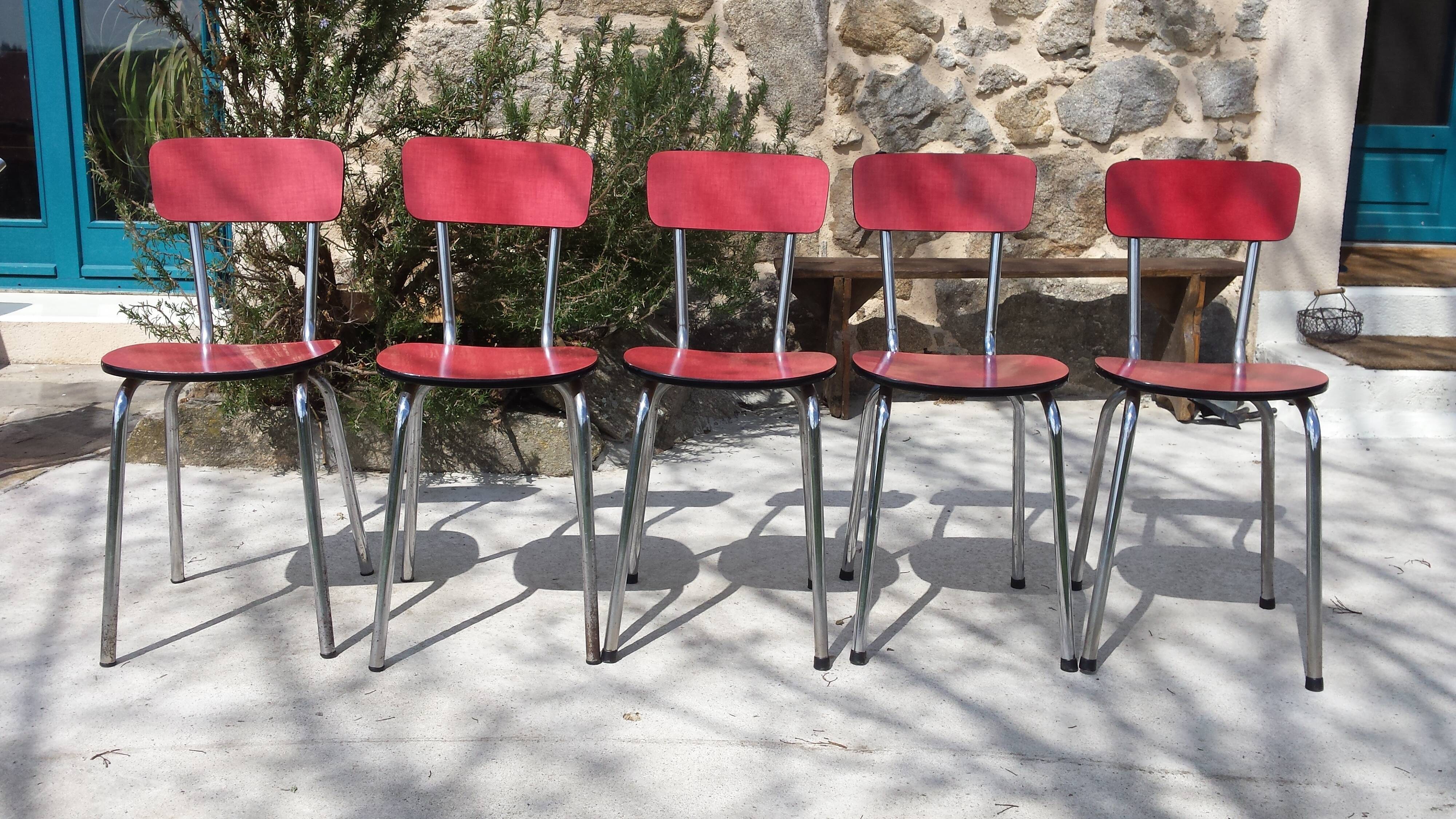 batch of 5 red formica chairs