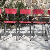 batch of 5 red formica chairs