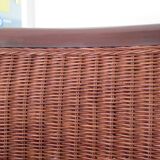 Vintage colonial-style armchair in woven rattan and exotic wood