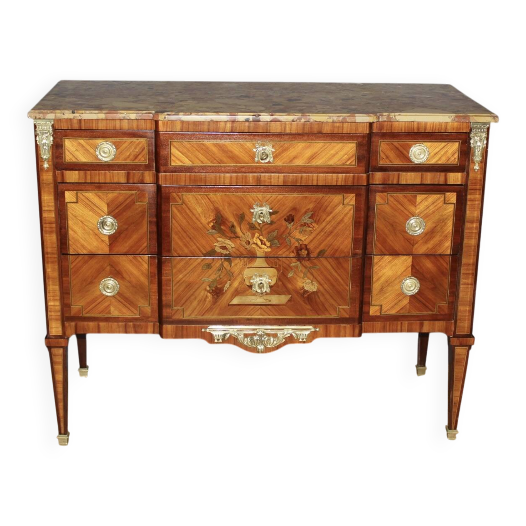 Louis XVI style commode in marquetry from around 1940.
