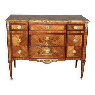 Louis XVI style commode in marquetry from around 1940.