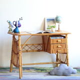 Bean desk two rattan drawers and oak veneer