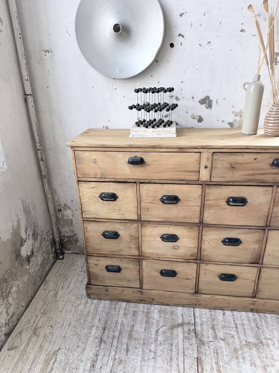 1950s pine workshop cabinet with drawers
