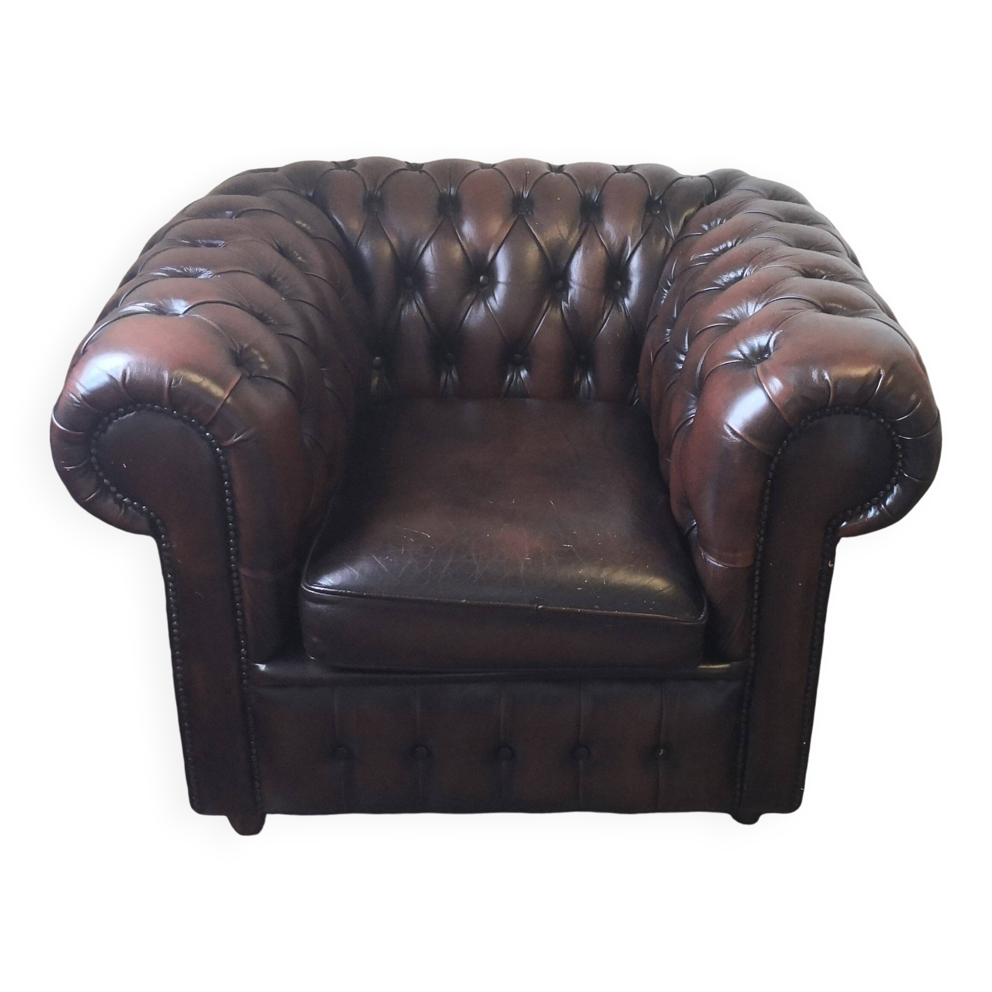Vintage Brown Leather Chesterfield Tufted Armchair
