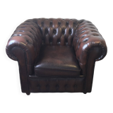 Vintage Brown Leather Chesterfield Tufted Armchair
