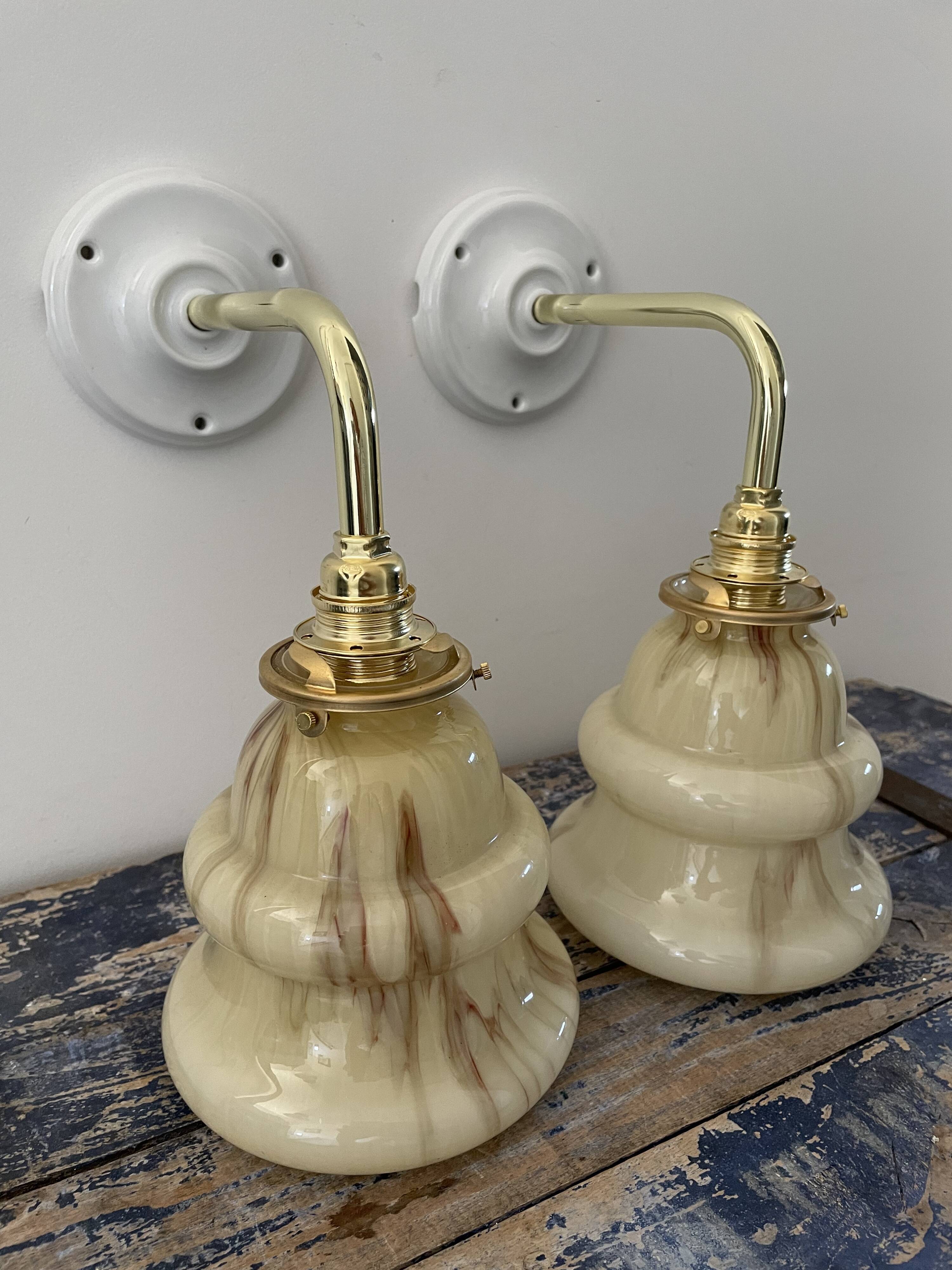 Set of two new electrified art deco wall lamps