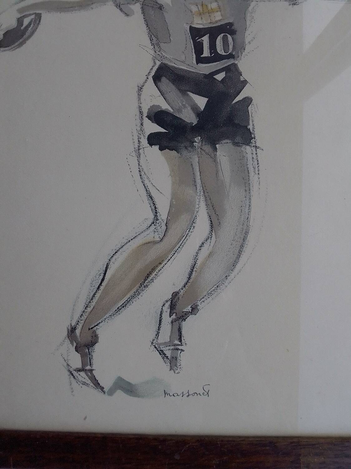 Watercolor drawing of a discus thrower, signed Massonet