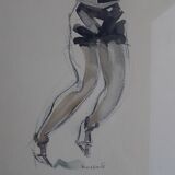 Watercolor drawing of disc thrower signed Massonet