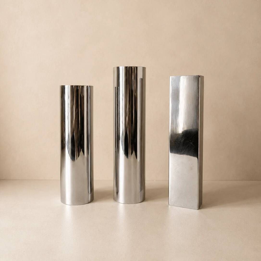 Chrome metal vases from the 1970s