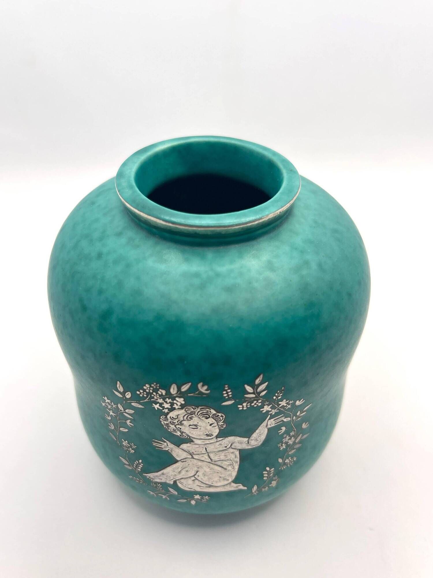 Gustavsberg vase Sweden signed Wilhelm Kage "Argenta", 1950