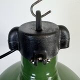 Lampe à suspension industrielle en émail vert, années 1960