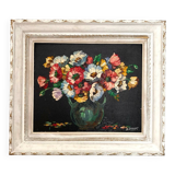 Old oil on canvas depicting a bouquet of flowers