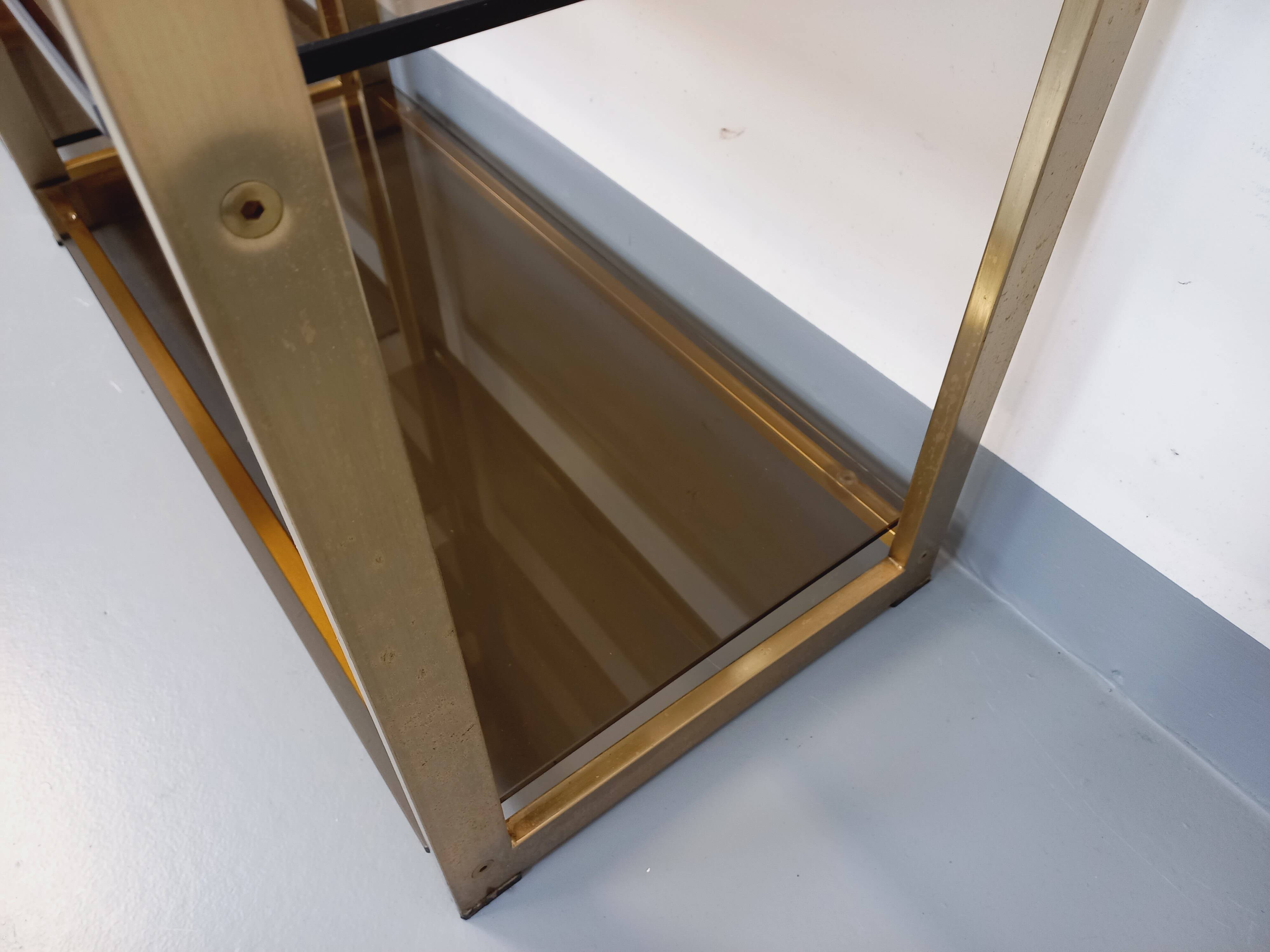 Artelano vintage bookcase shelves in gold metal smoked glass from the 70s