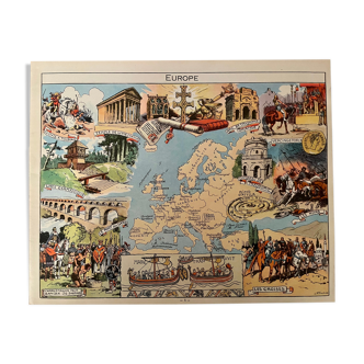 Old illustrated map of Europe from 1948 - JP Pinchon