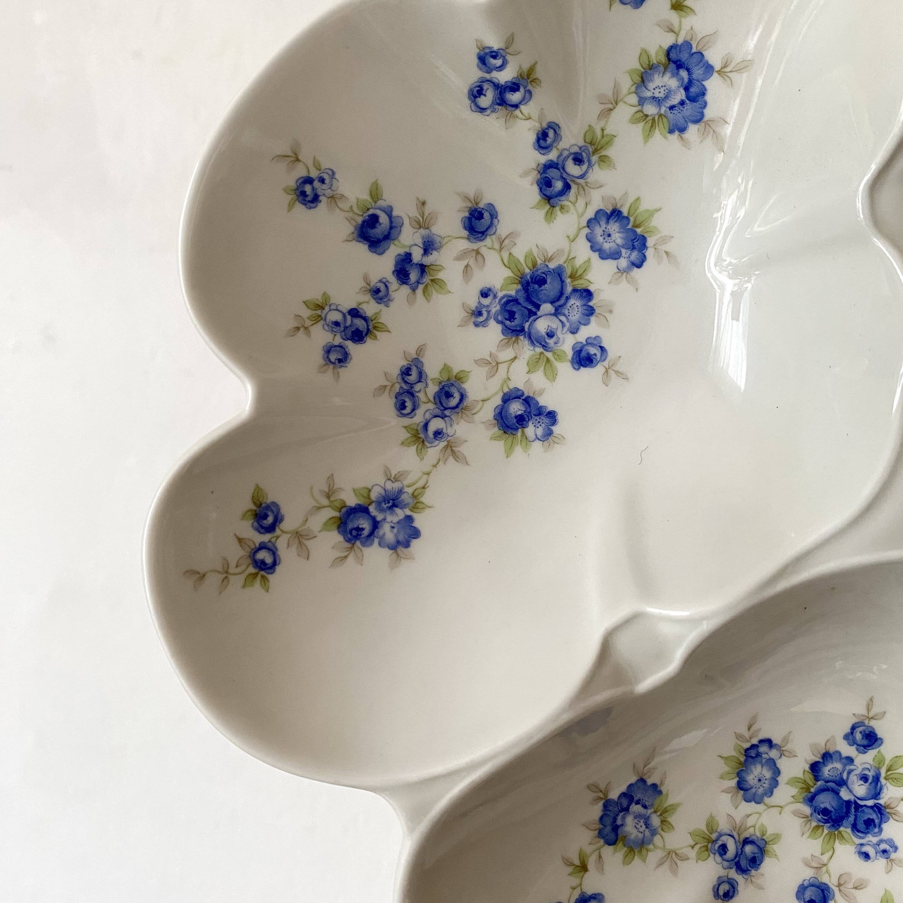 Pillivuyt porcelain 3-compartment dish, blue flowers