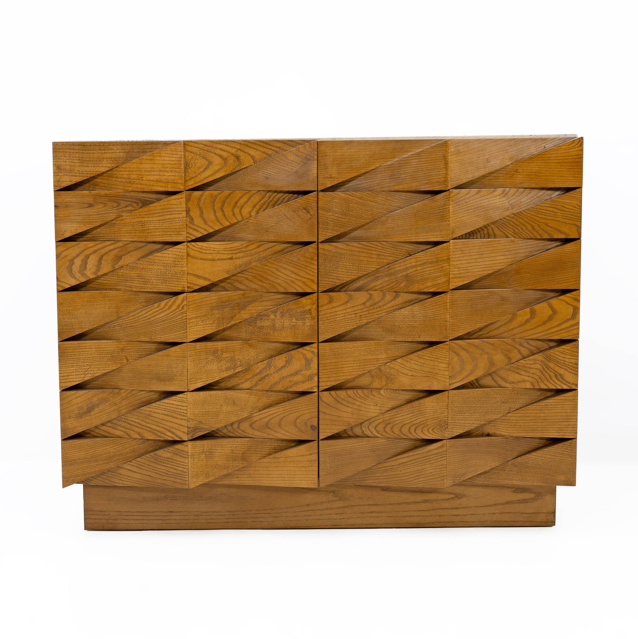 Carved Oak Italian Sideboard with Travertine Top