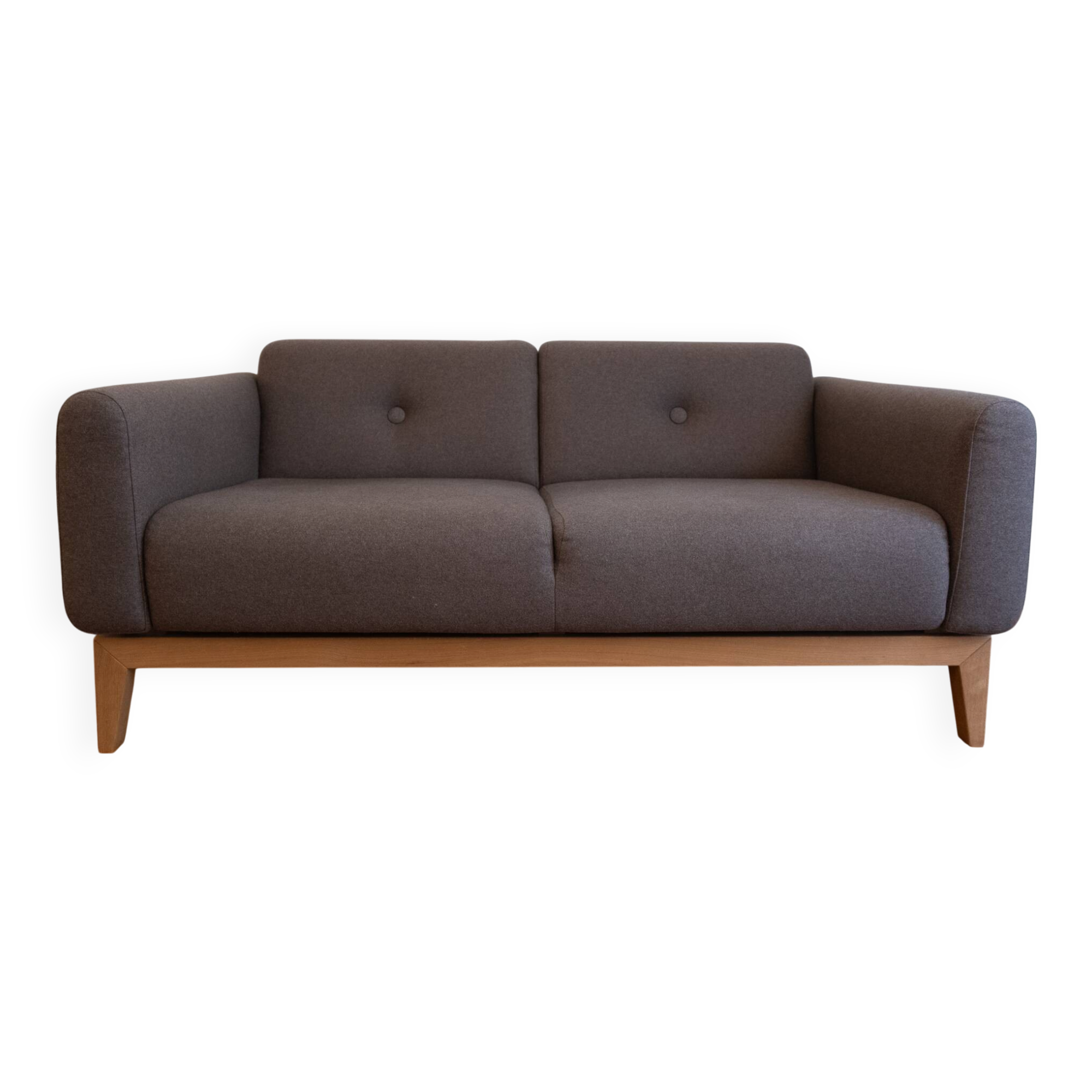 Tikamoon Bjorn sofa in solid oak and brown fabric, 2-seater.