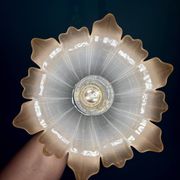 Applique tulipe vintage en verre dépoli blanc et brun