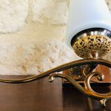 Pair of wall sconces in opaline and brass 60s