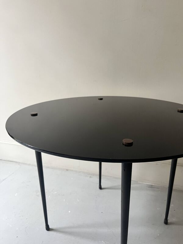 table basse vintage ronde en verre noir, 1950