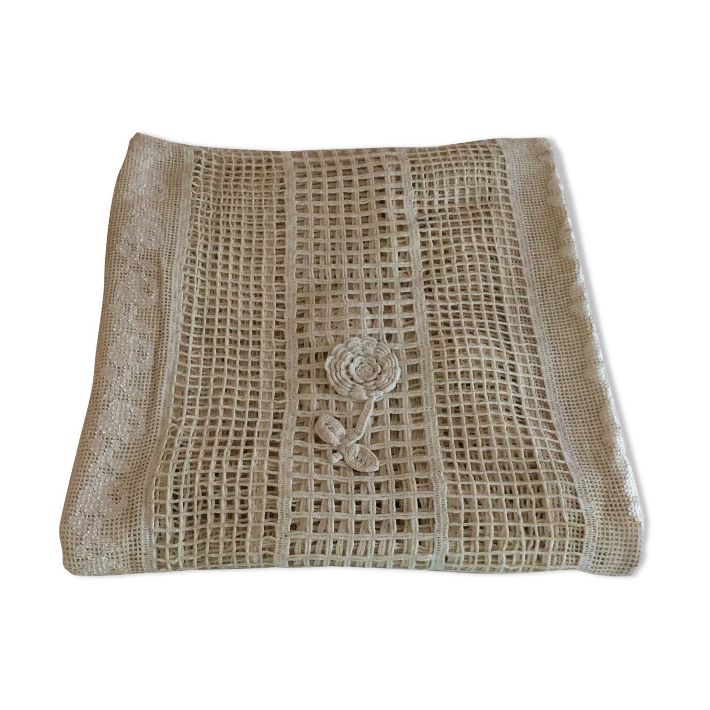 Old crochet bed top and embroidery.
