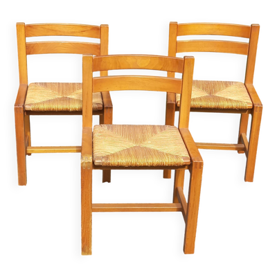 Set de 3 chaises de la maison Regain en orme massif