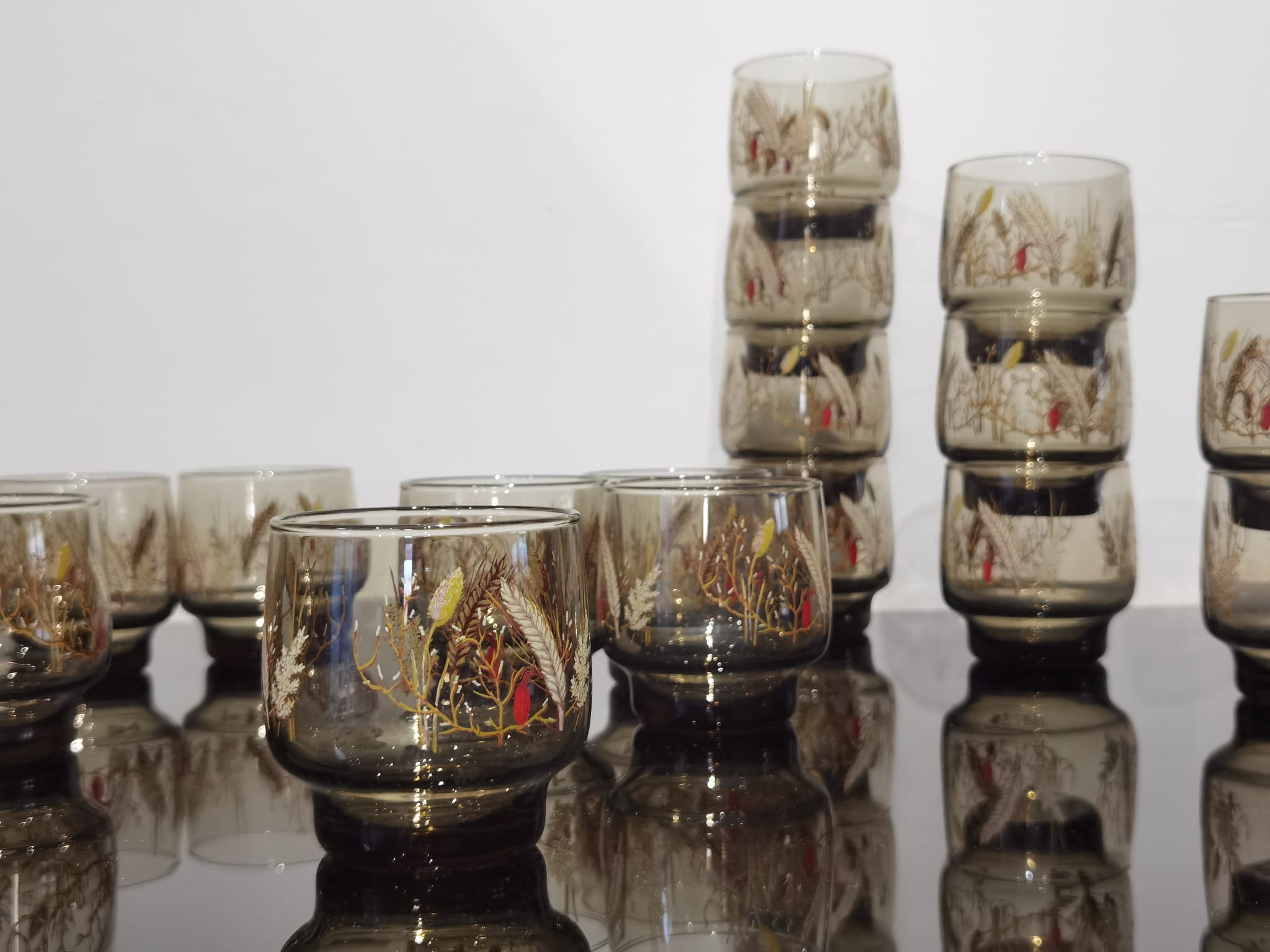 Set of 6 vintage Arcopal glasses in smoked glass country décor "ear of wheat"
