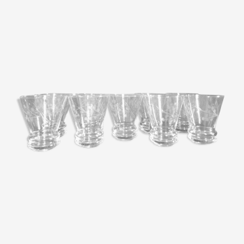 9 water glasses engraved with white crystal flowers