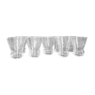 9 water glasses engraved with white crystal flowers