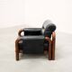 Brazilian Modernist Armchair in Black Leather and Solid Wood, 1970s