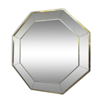 Miroir octogonale laque blanche et pourtour laiton