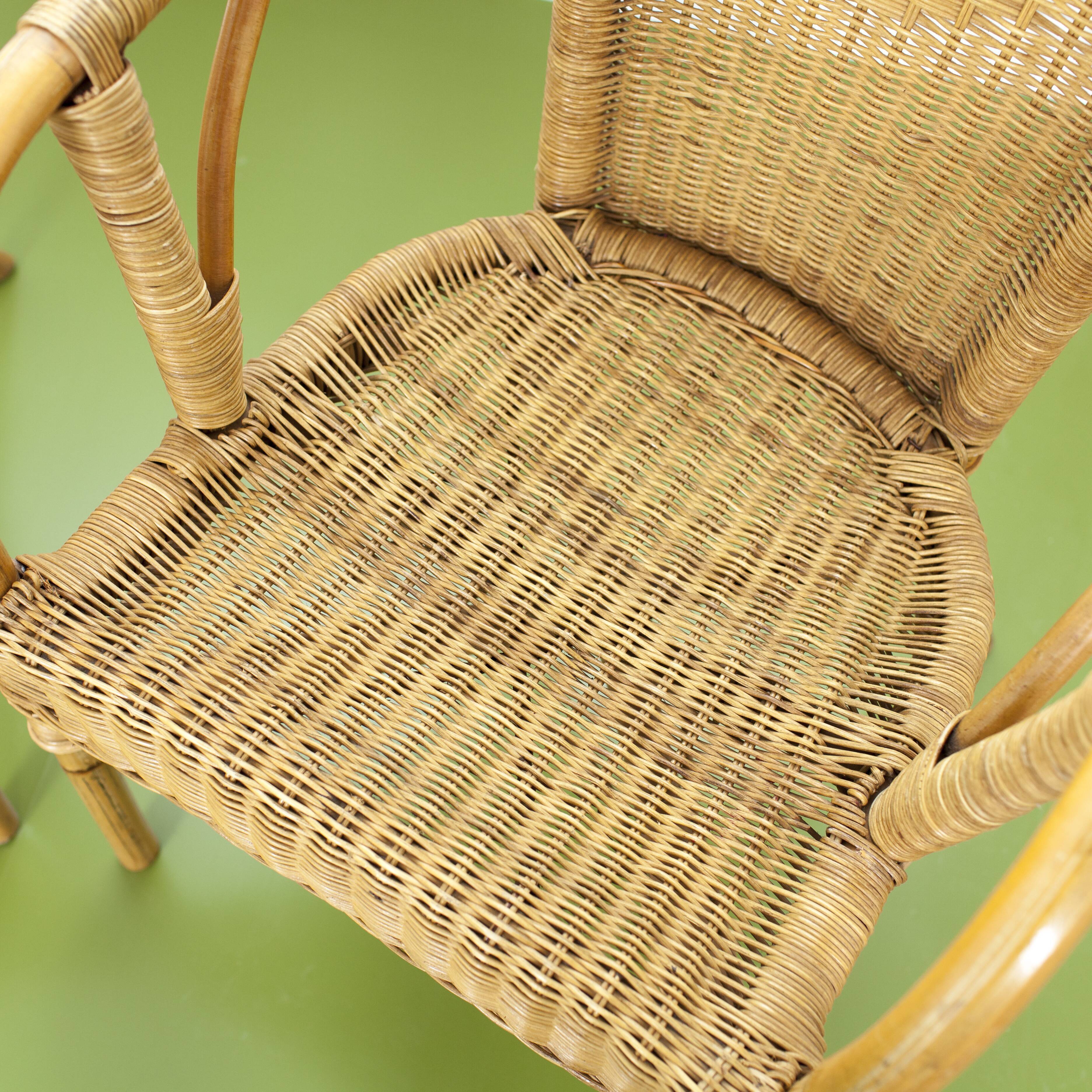 Pair of rattan and wicker armchairs 1960s