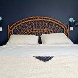 Peacock headboard in vintage rattan
