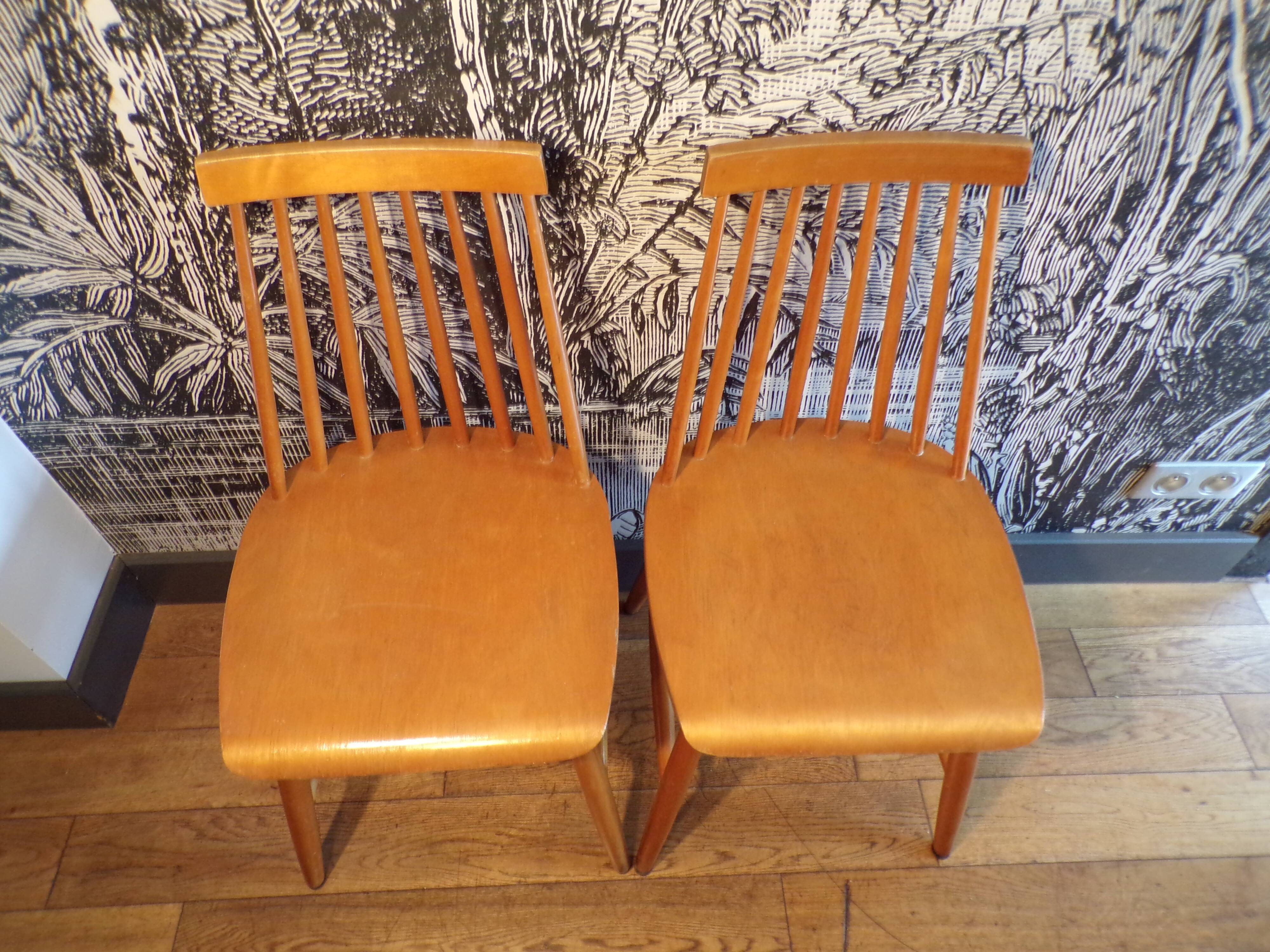 Pair of Ikea Stockholm light wood chairs