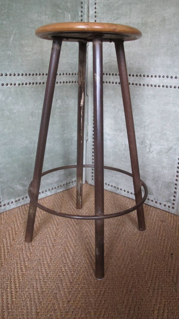 tabouret haut d'usine bois et métal