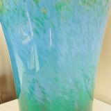 Large flared vase, signed La Rochère, blown glass with colored inclusions