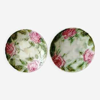 2 OLD SLASH PLATES WITH ROSES DECORATION