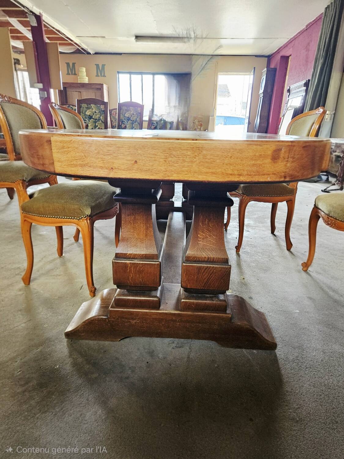Large antique monastery table in solid oak – exceptional tabletop