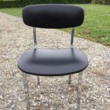6 vintage chairs in black skaï with chrome metal tubular base.