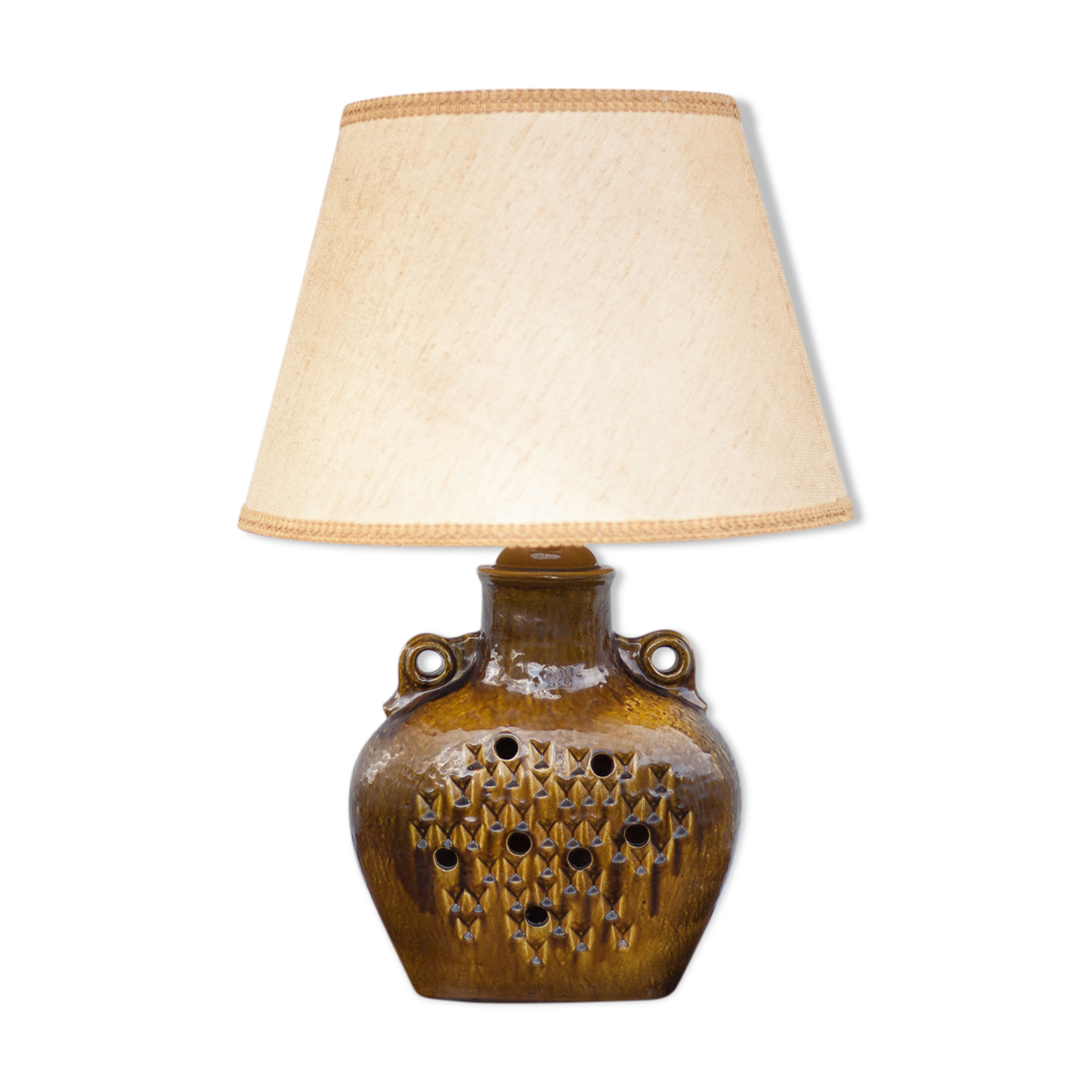 vintage enamelled terracotta lamp, table lamp, lampshade lamp, pottery, home decor, lamp