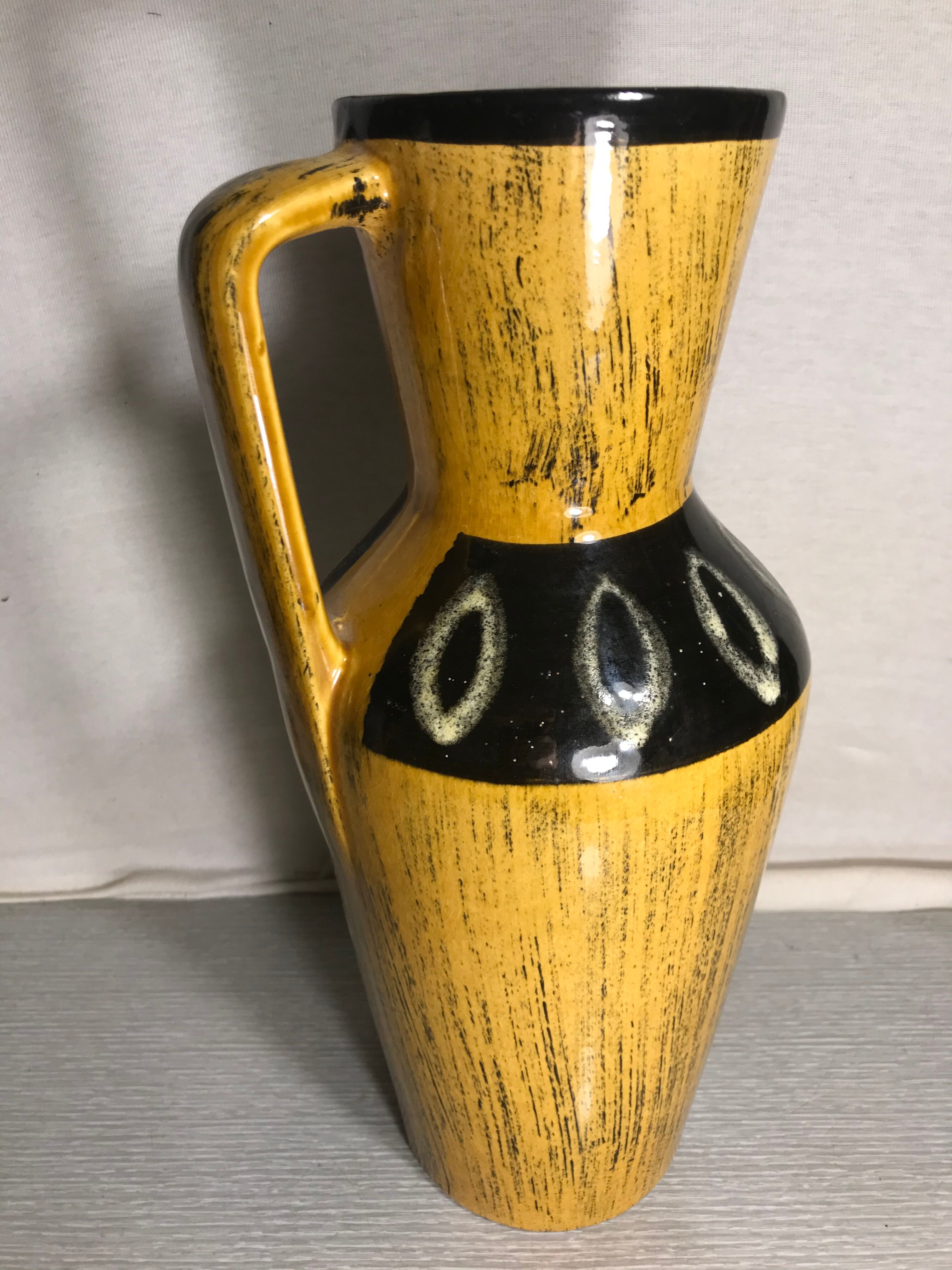 Former vase Scheurich europ linie ceramics beige - black - anse germany vintage