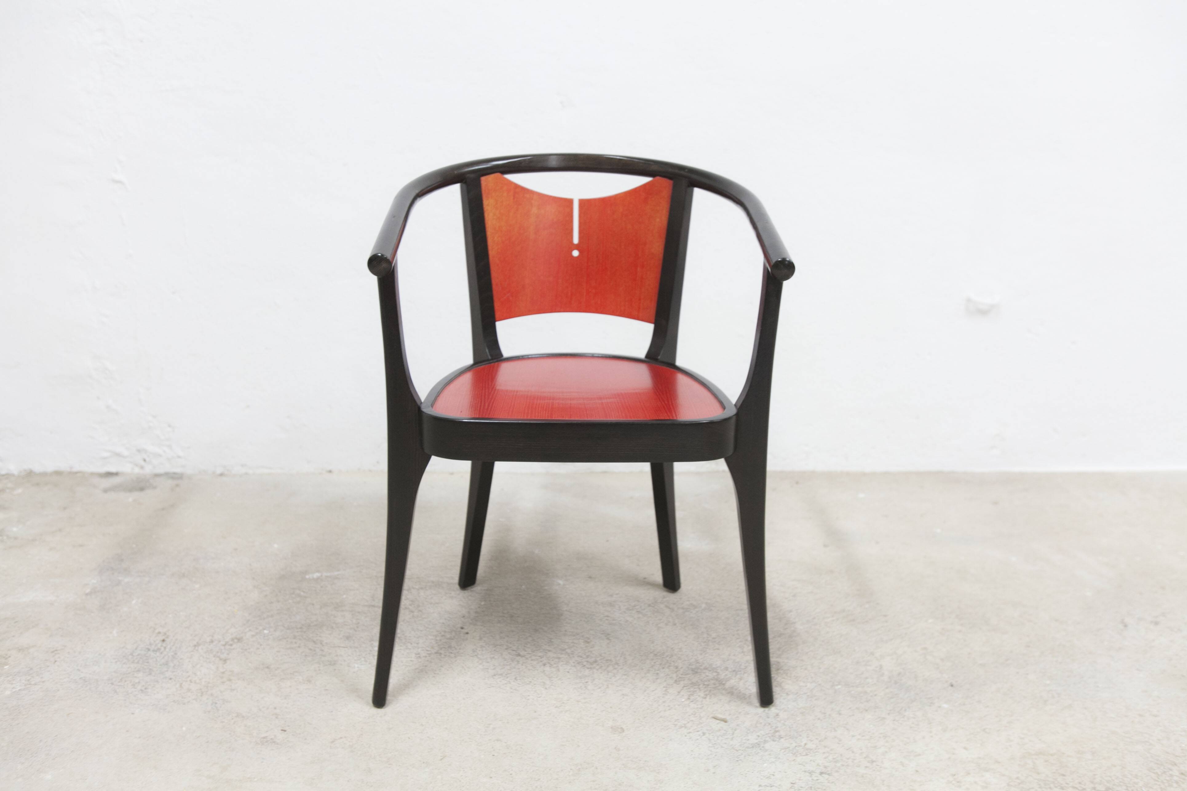 Baumann Diese table and 6 armchairs, Pagnon Pelhaître design, Wenge and red color,